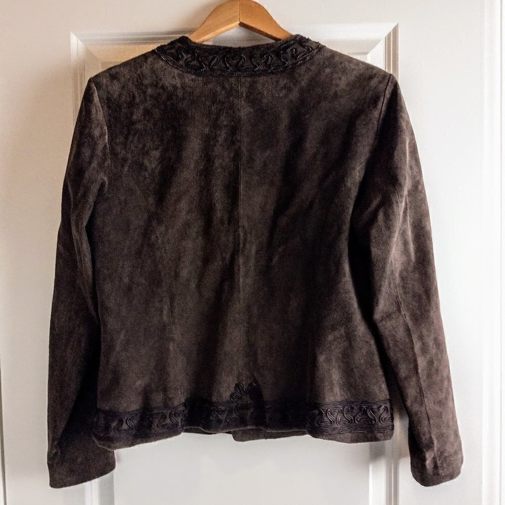 Chico's Brown Suede Leather Soutache Ribbon Trim Jacket - Picture 2 of 8